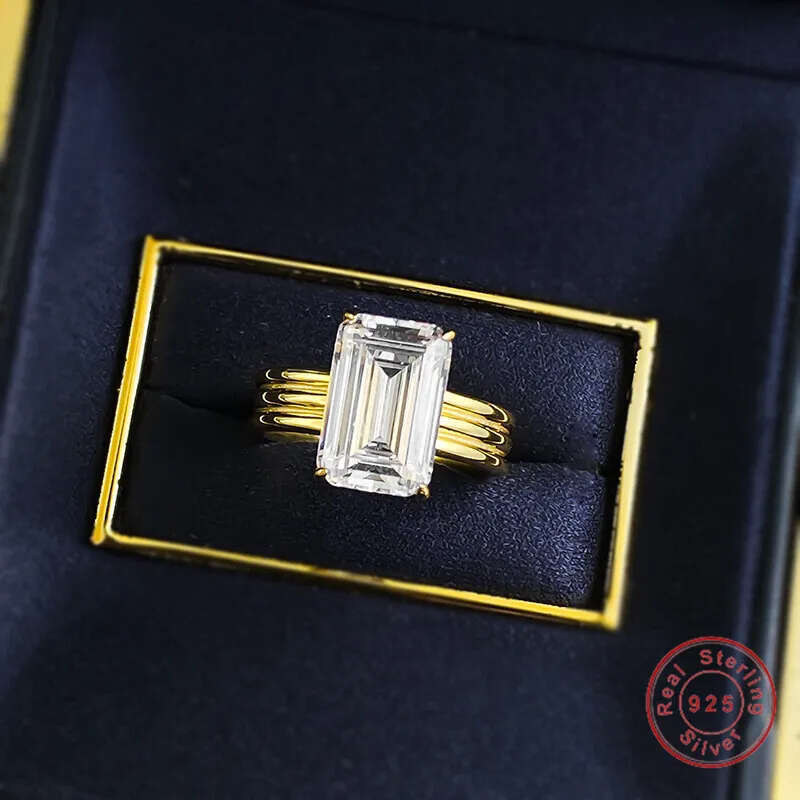 2025 Rulalei Brand Top Sell Sparkling Jewelry 100% Sterling Sier Gold Princess Cut White Lab Moissanite Dia Eternity Lady Engagement Band RIng