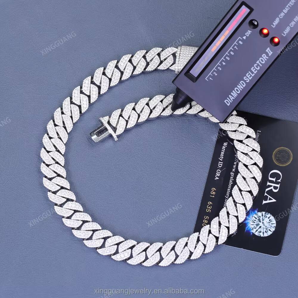 GRA Certificate 925 Silver Cuban Link Necklace Iced Out 15mm Hip Hop VVS Moissanite Cuban Chain for Men
