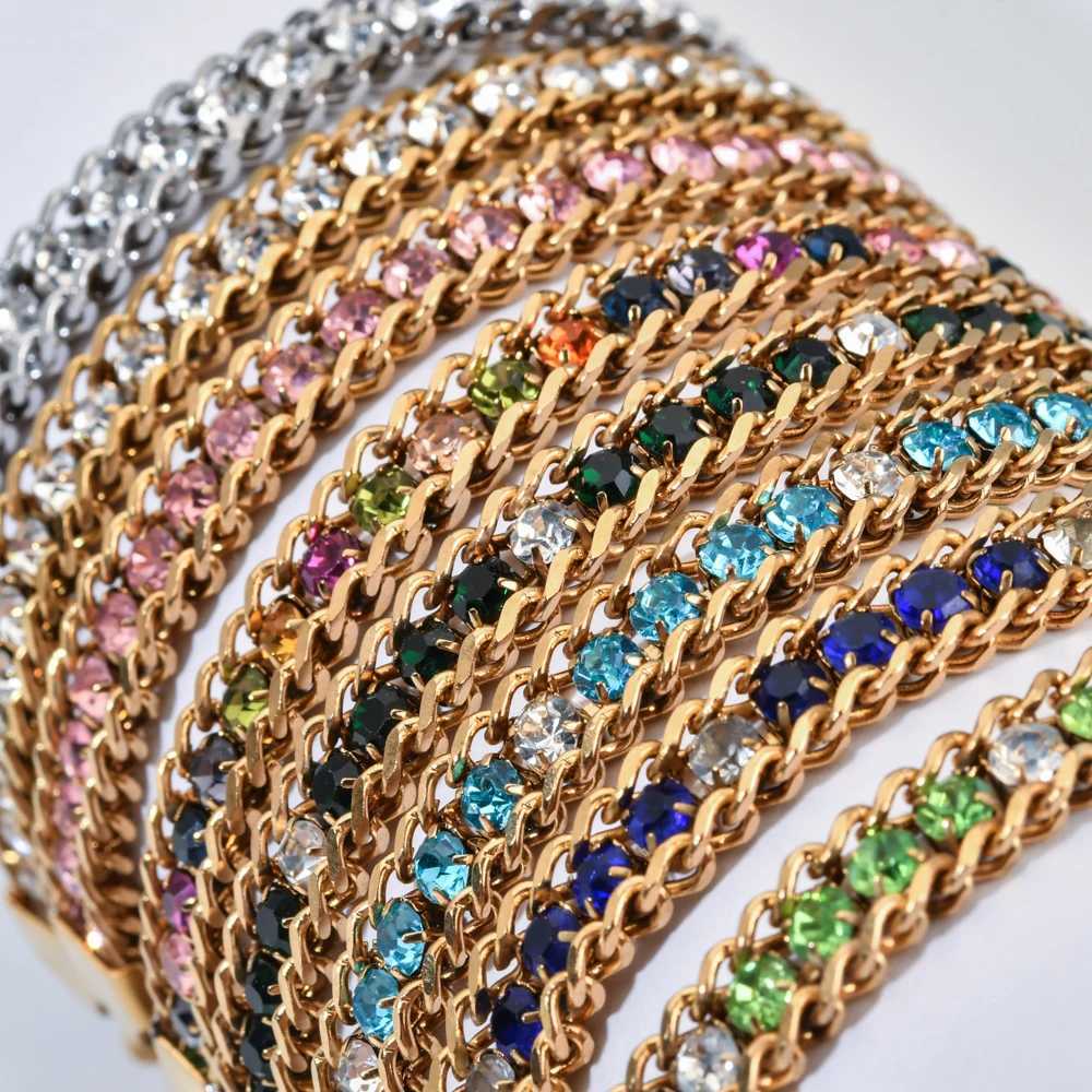 18K Gold Plated Chain Bracelet for Women Men in Gold Color with Woven Crystal Cubic Zirconia Stainless Steel Jewelry Accessories Z250807