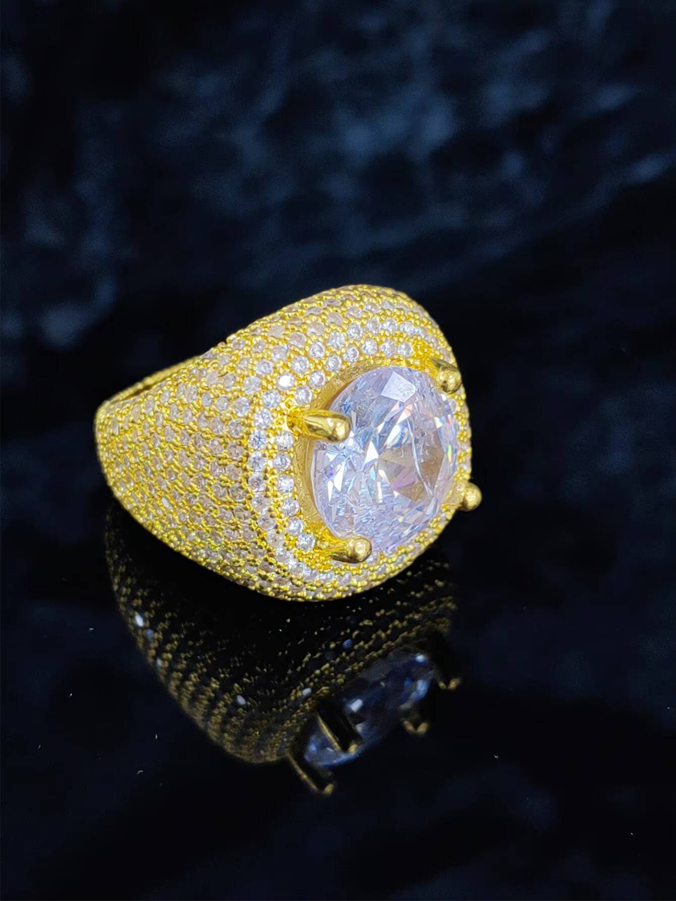 Hip Hop Full Micro Paved Iced Out Bling Full CZ Stone Charm Trendy Brass Cubic Zircon Ring for Men Jewelry Size 8-11