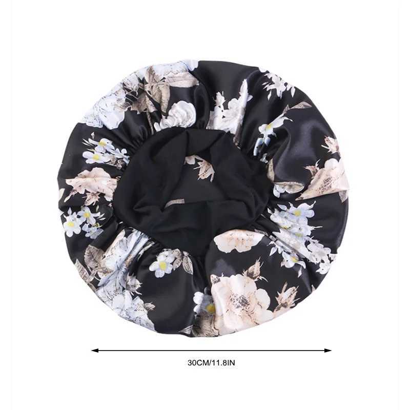 Floral Print Bonnets Women Night Sleeping Cap Wide Elastic Band Silky Headwrap Ladies Hair Cover Shower Bathing Makeup Hat Z250808
