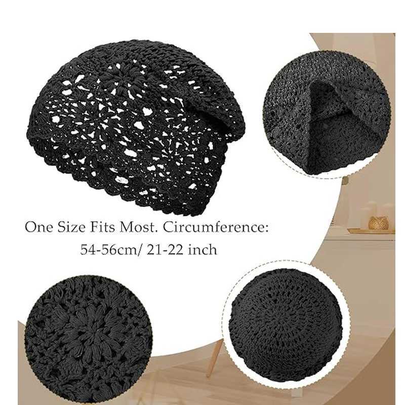 New Women Handmade Crochet Slouchy Beanie Knit Hat Elegant Flower Hollow Out Breathable Skull Cap Elastic Beanies Chemo Cap Z250808