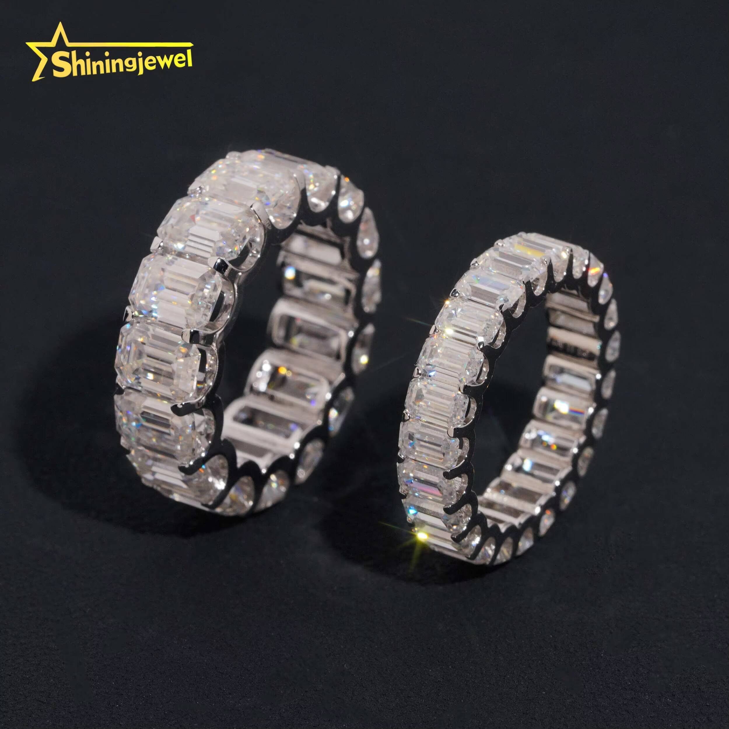 Wedding Jewelry VVS Moissanite Bands Bling 925 Sterling Silver 5x7 3x5 Emerald Eternity Band Ring Engraving Service Available