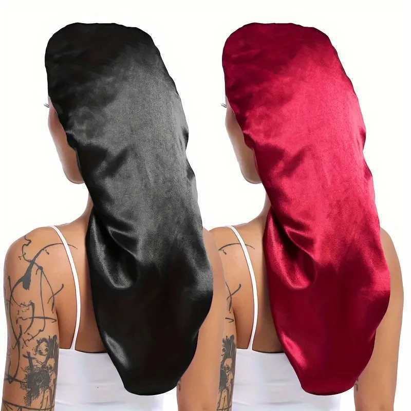 2pcs Long Silky Sleep Bonnet for Straight Curly Hair Extra Large Hair Bonnets for Dreadlocks and Braids Satin Sleeping Caps Z250808