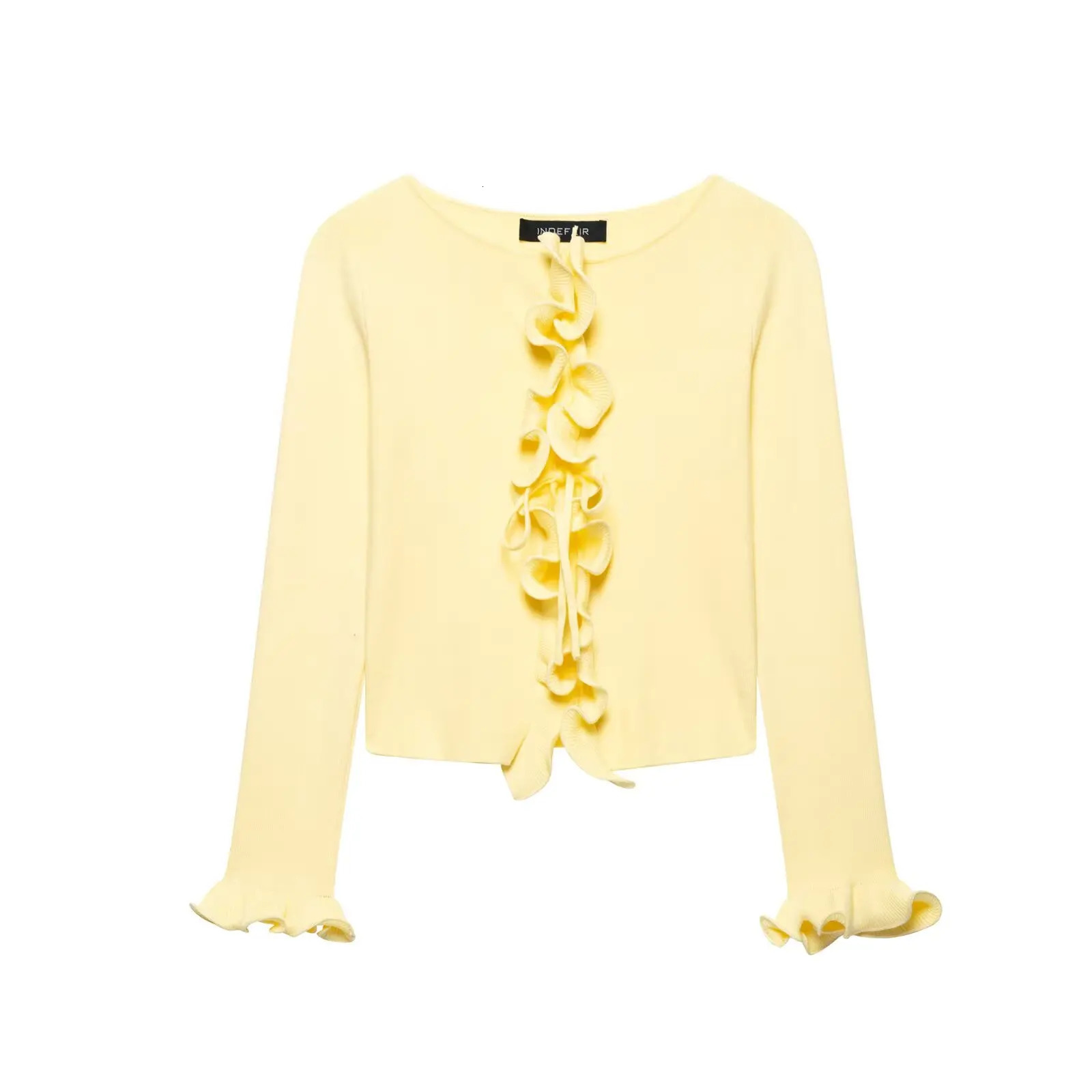 Zevity Women Fashion O Neck Lace Splicing Color Collision Knitting Sweater Female Chic Lace Up Crop Coats Chic Tops CT9030 250805