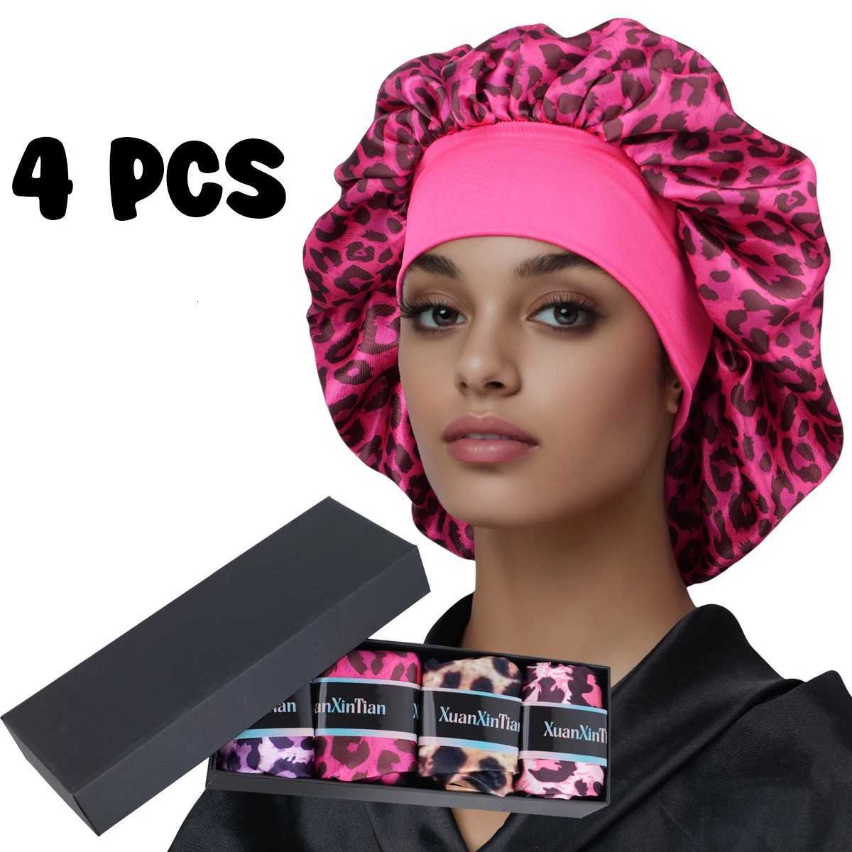 4PCS Mystery Hair Bonnet Gift Box Set for Women - Sleep Protection Caps Elastic Head Wraps Wide-Brim Bonnets Z250808