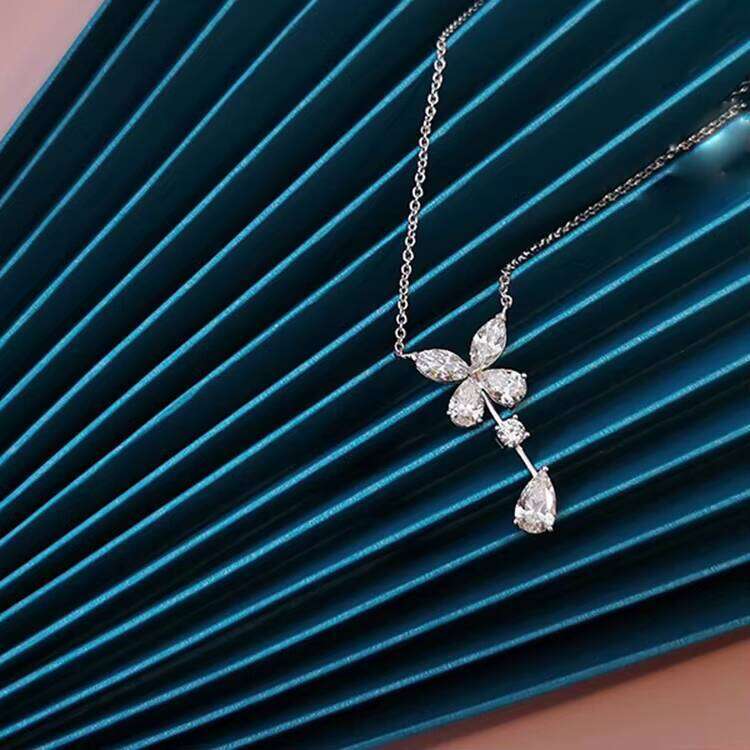 XING GUANG New Fashion Female VVS Moissanite Dia White Jewelry Gold Plated Butterfly Necklace