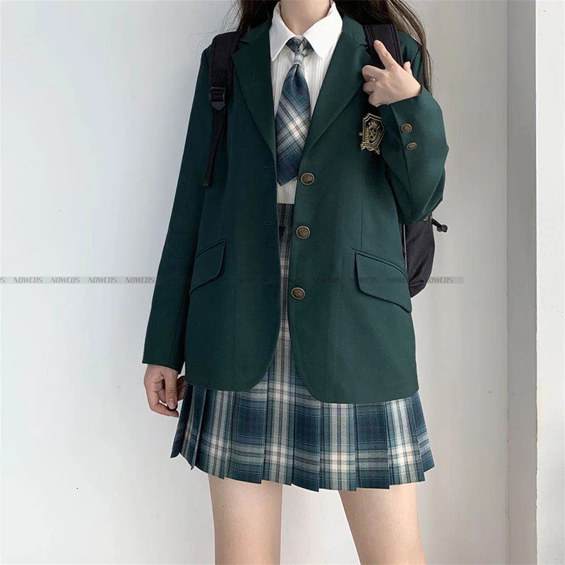 2024 Fashion Spring Autumn JK Uniform Jacket Three Buttons Suit College Style Female Student Long Sleeves Green 250729