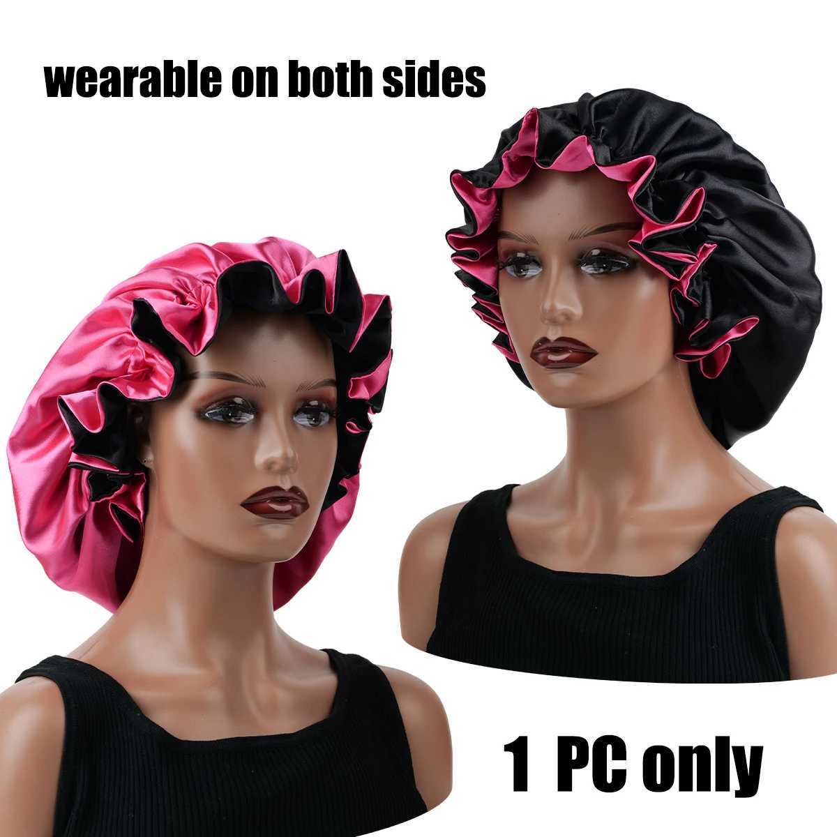 1Pc Double-Layered Minimalist Hair Bonnet Satin Bonnet Sleep Caps Can Be Worn on Both Sides Versatile Cap for Men/Women Z250808