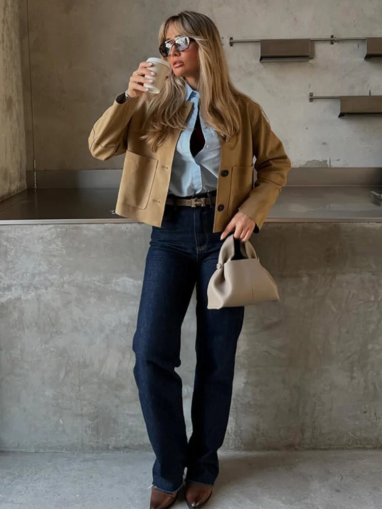 Vintage Womens Suede Bomber Jacket Fashion Lapel Zipper Full Sleeve Female Coats Spring Lady Elegant Casual Streetwear 250805