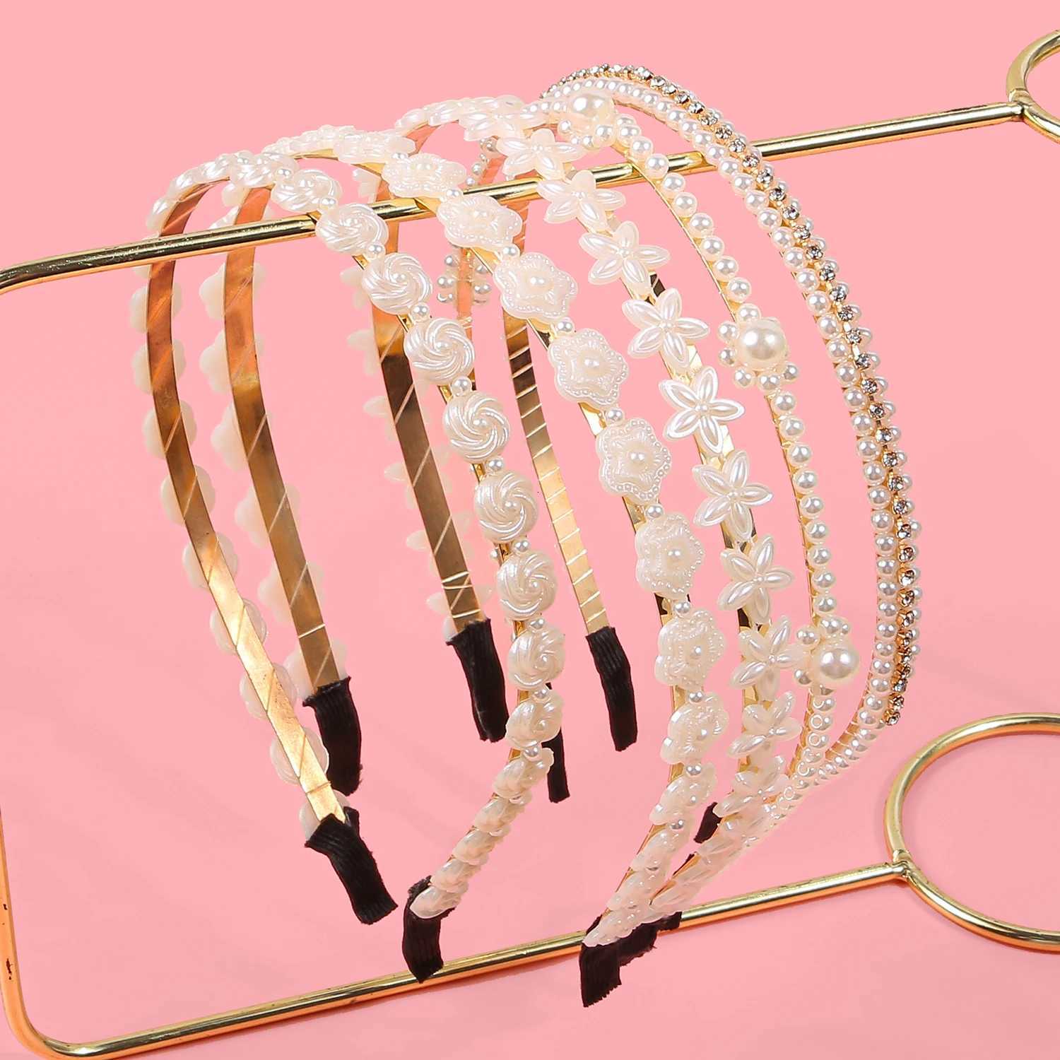 5PCS Fashion Pearl Bands Wen Girls Band Crystal Haiands Girls Wen Band Party Wedding Hair Accessories Y250808