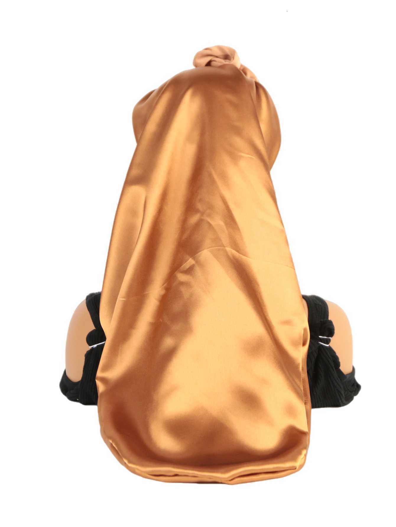 Women Long Oversized Elastic Satin Bonnet Sleeping Cap With Ribbon Breathable Sleeping Cap Turban Sleep Headwear Bandanas Z250808