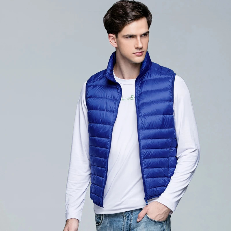 Winter Men White Duck Down Vest Ultralight Sleeveless Vest Jacket Fashion Stand Collar Men Large Size Loose Vest Male M-5XL 250804