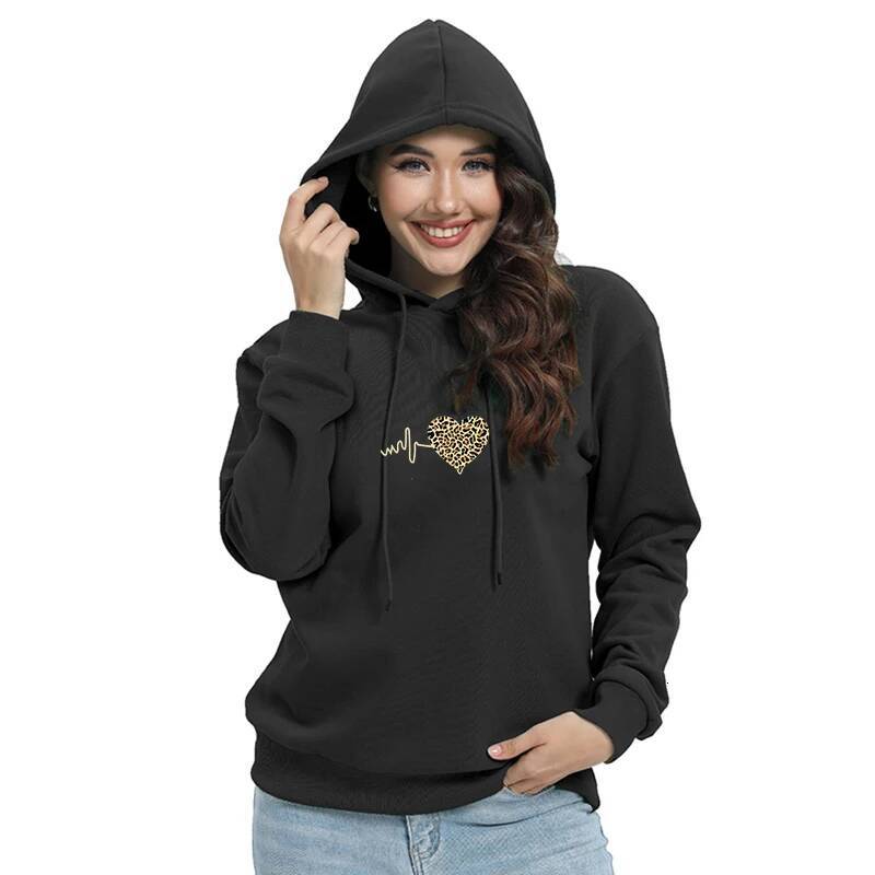 Loose Women's Sweatshirts Hoodies Long Sleeves Y2k Clothing Trends Pullovers Ladies Top Leopard Print Autumn dongdumaoyi