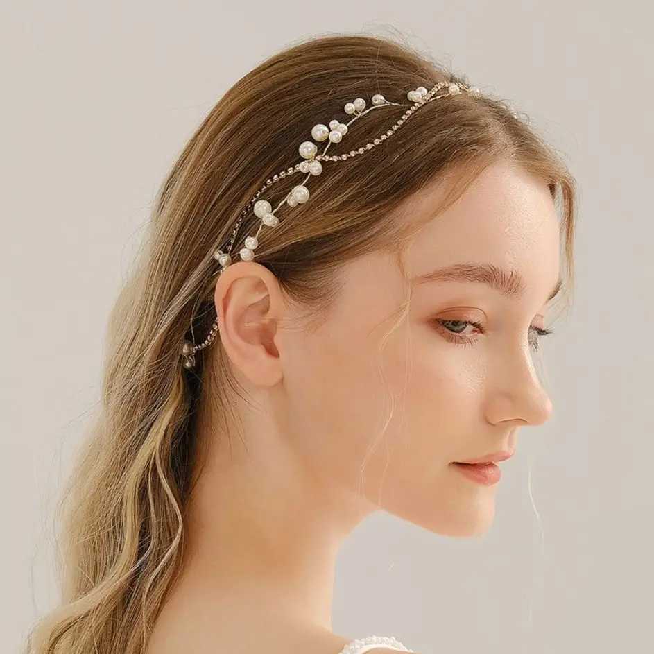 Bridal Heaear Rhinestone Pearl Band Tiara Wedding Hair Accessories for Women Hair Jewelry Piece Bridesmaid Gift Y250808