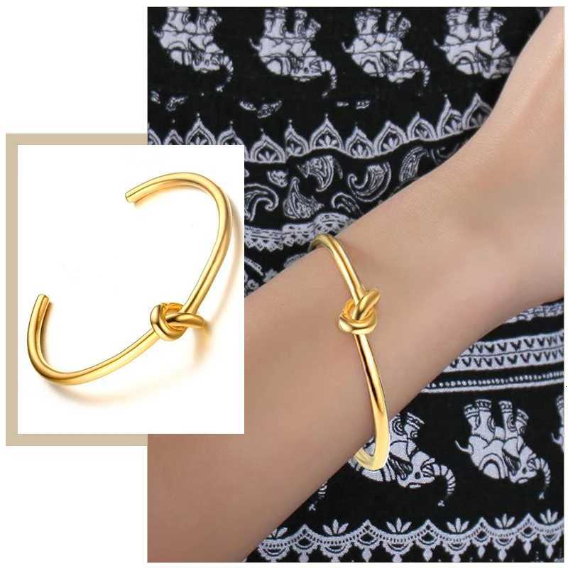 Candid Style Knot Cuff Bangle for Women Gold Color Stainless Steel Elegant Tie Charm Bracelets BFF Sisters Party Jewelry Z250807