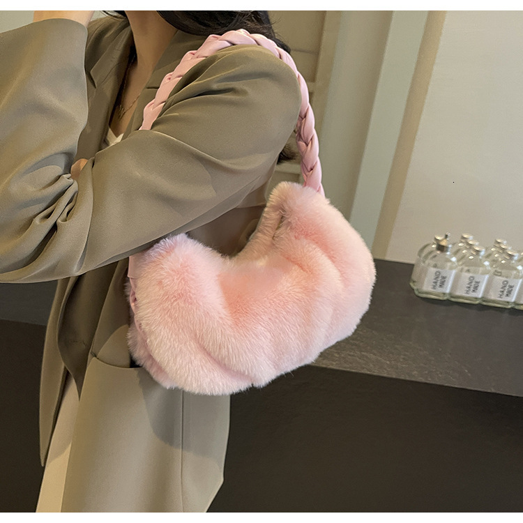 Luxury Brand Designer Bag 2024 Winter New Simple Plush Single Shoulder Bag For Women, Braided Underarm Bag, Handbag, Niche Design Single Shoulder Bag