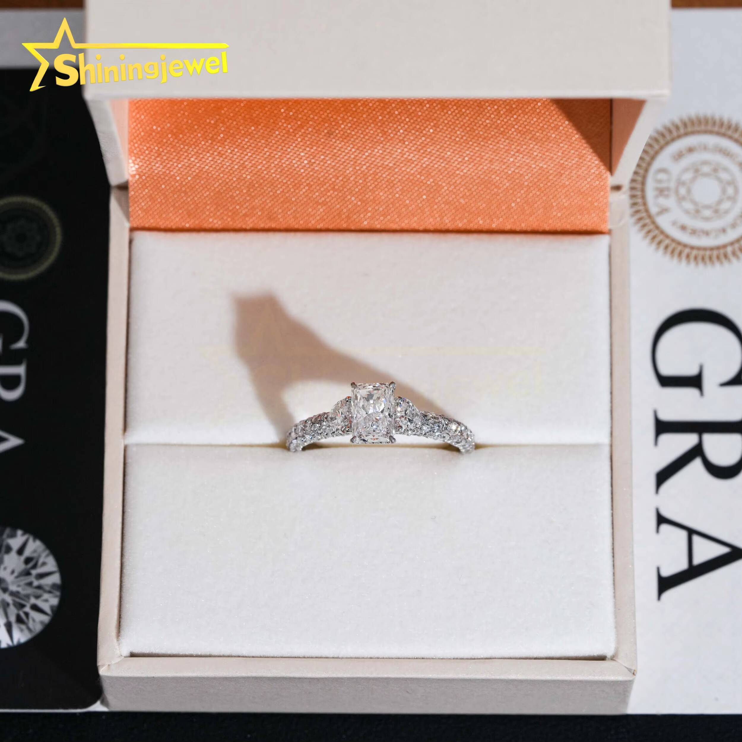 Customized Radiant Lab Diamonds10K 14K 18K Solid Gold GRA Moissanite Pass Diamond Tester Luxury Wedding Rings Fine Jewelry