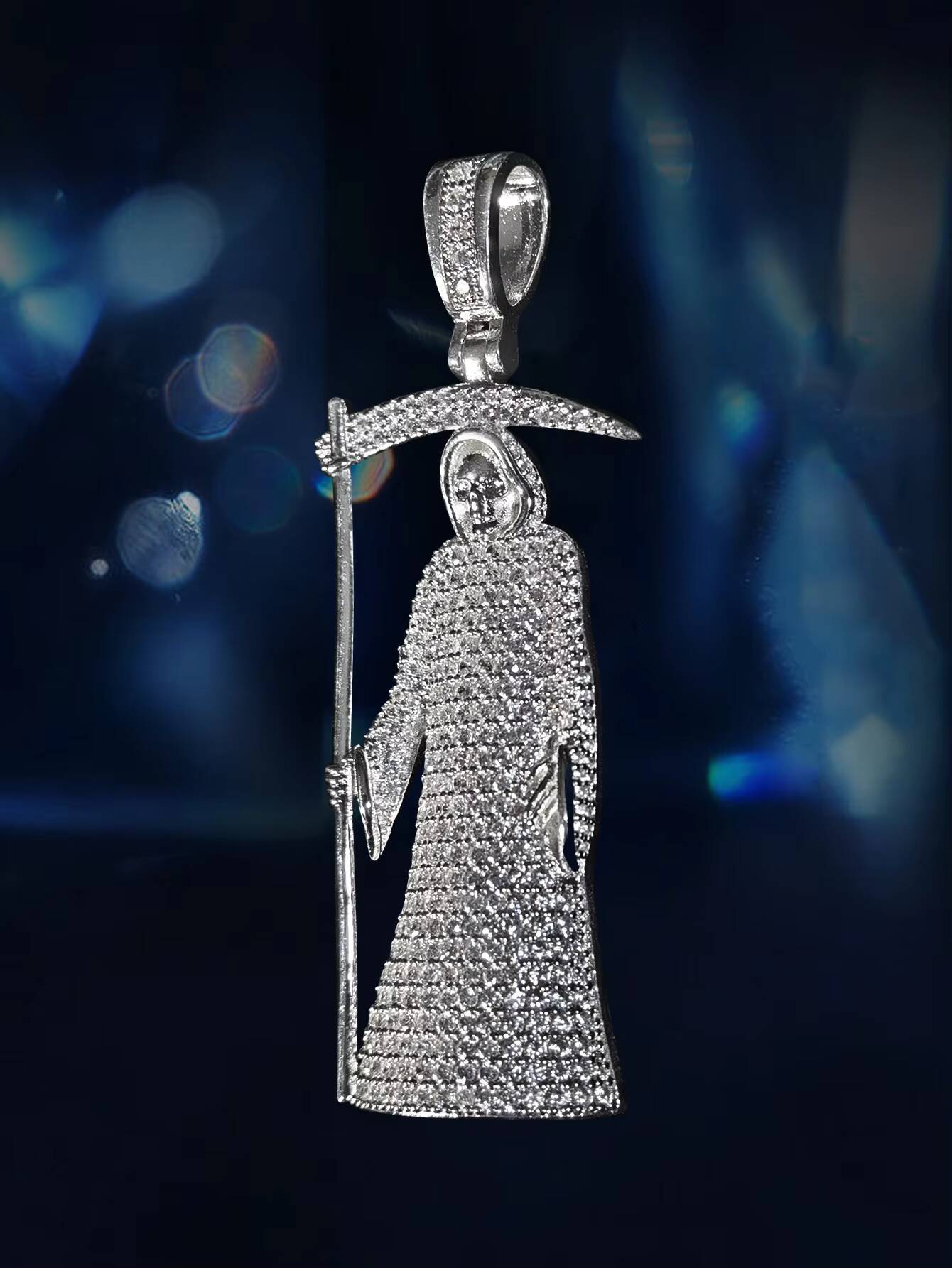 New Arrival Big Size 925 Silver Grim Reaper Pendant VVS Moissanite Diamond Necklace Charm High Quality Product Type