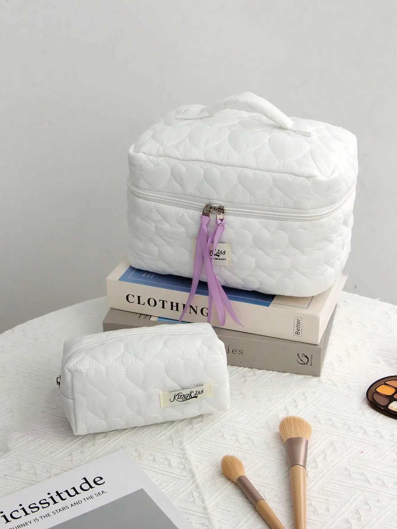1pc/set Love Cloud Quilted Makeup Bag Portable Makeup Bag Large Capacity Wing Bag Travel Storage Makeup Bag Y250808