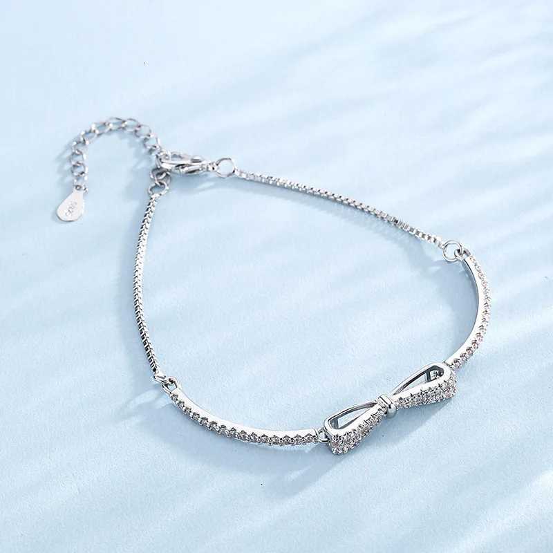 925 Sterling Silver Bow Bracelet Micro Inlay Zircon Bracelet French Elegant Fashion Womens Bracelet Jewelry Z250807