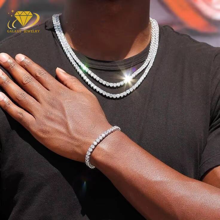 Hip Hop Real Lab Diamond Tennis Necklace Vvs Moissanite Diamond Iced Out Tennis Chain 925 Sterling Silver Moissanite Chain