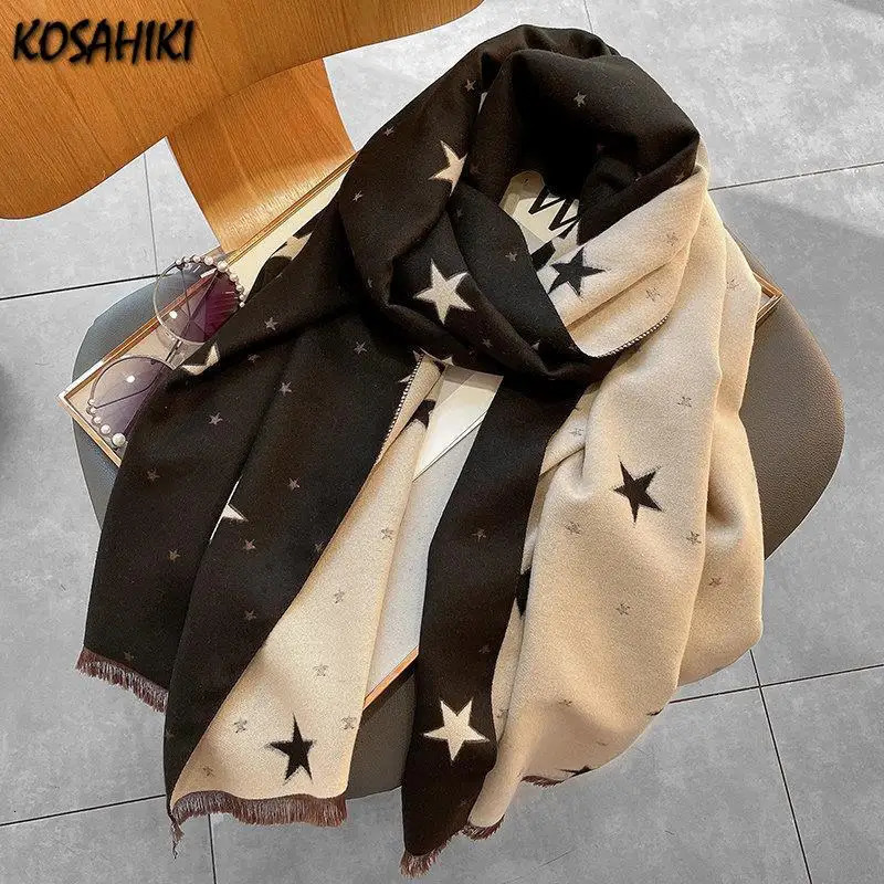 Autumn Punk Gothic Unisex Y2k Neckerchief Streetwear Women Tassels Grunge Scarf Hip Hop Harajuku Star Printing Scarves 250807