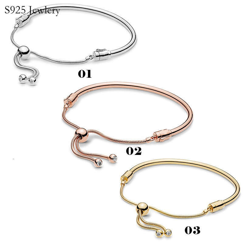 925 Sterling Silver Bracelet Light -Faced Round Bead Buckle Can Adjust The Bracelet DIY Basic Bracelet Female