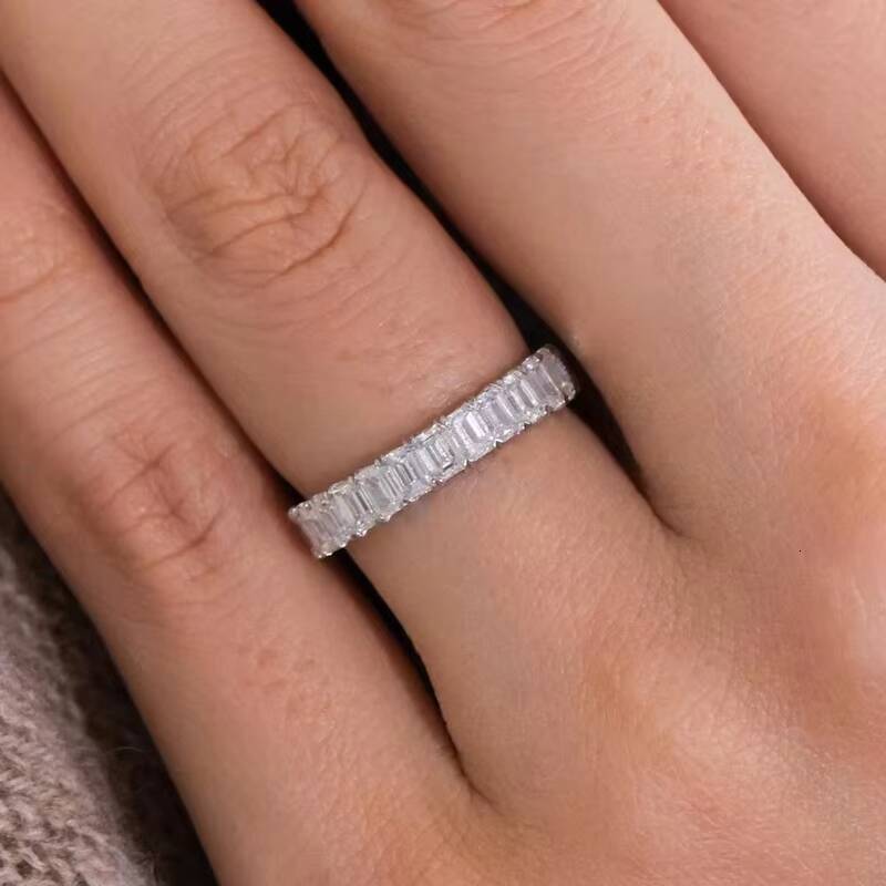 High Quality 925 Silvet14k Solid White Gold Full Eternity Ring Setting Emerald Cut Eternity Engagement Wedding Band Ring