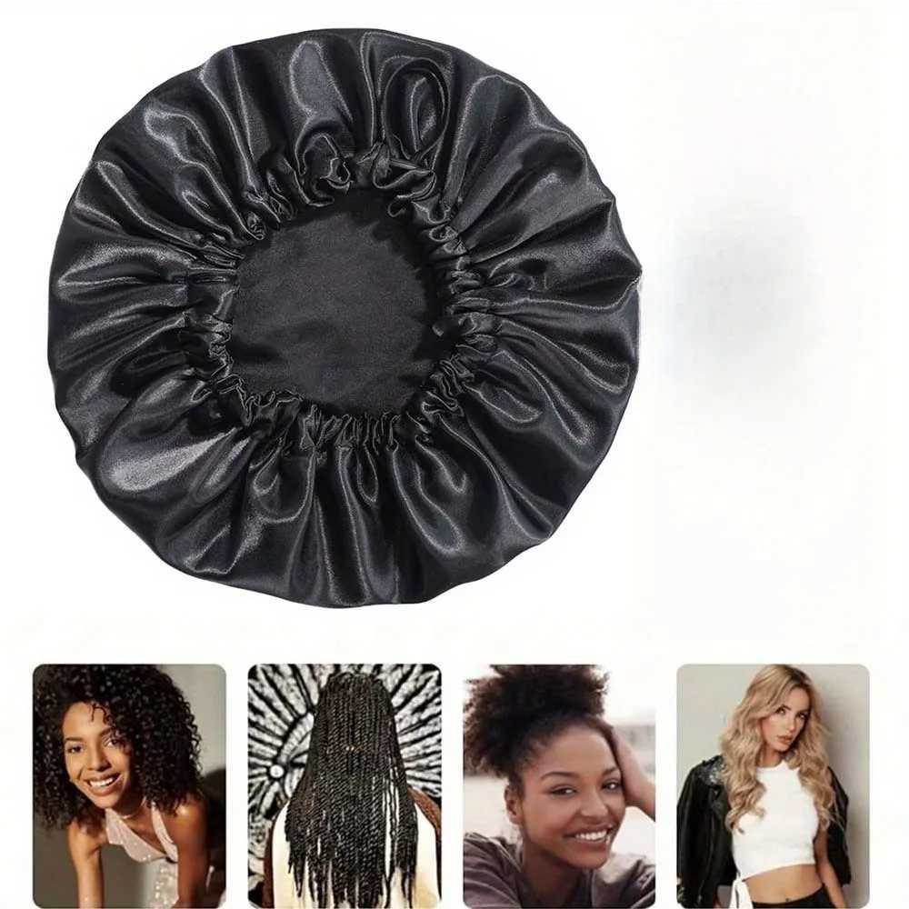 Double Layer Satin Sleep Bonnet for Women Adjustable Large Hair Cap with Silk Lining for Curly Hair Protection Styling Tools Z250808