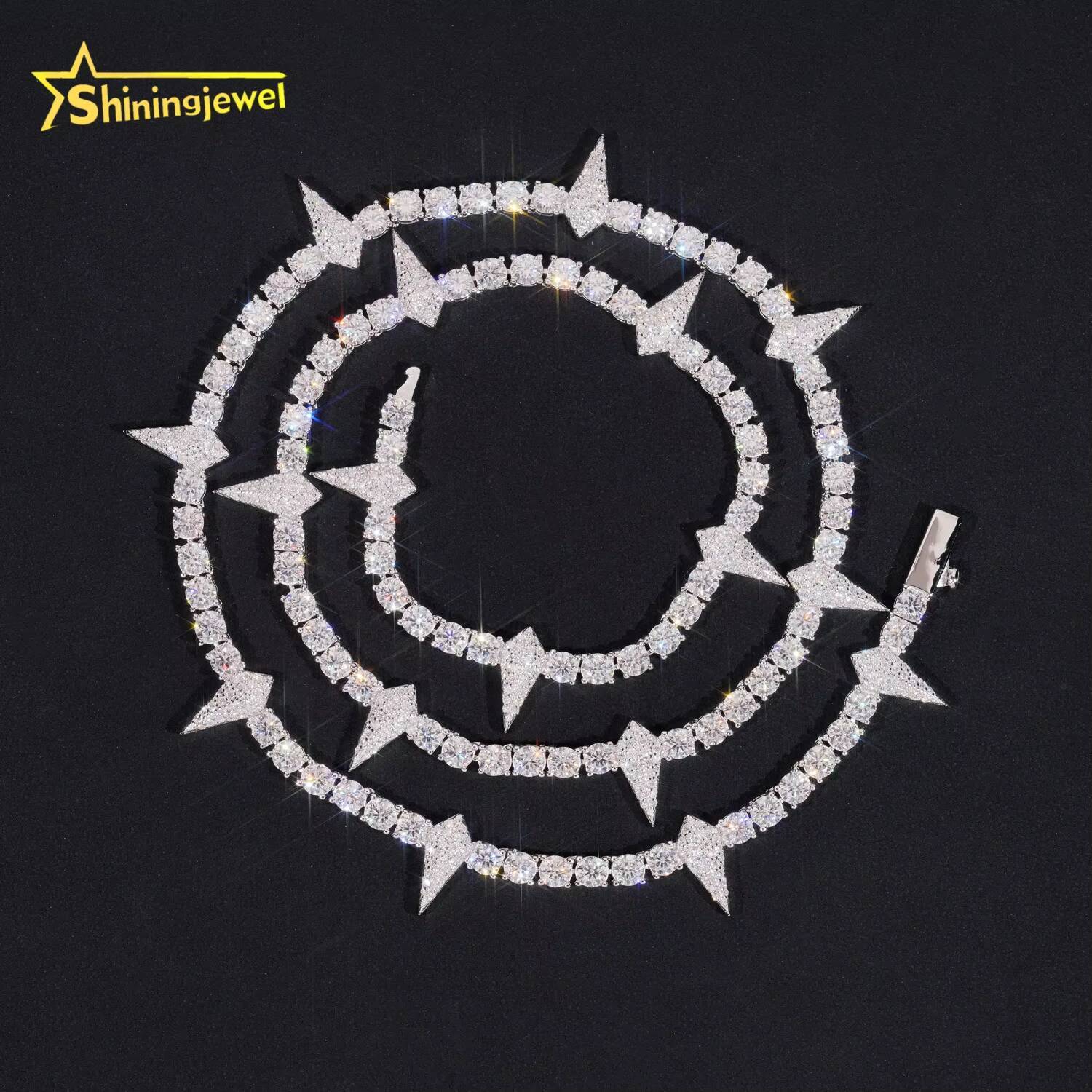 Hip Hop Jewelry 925 Silver Thorny Style Moissanite Tennis Necklace Men Women Iced Out Tennis Chain Moissanite Necklace