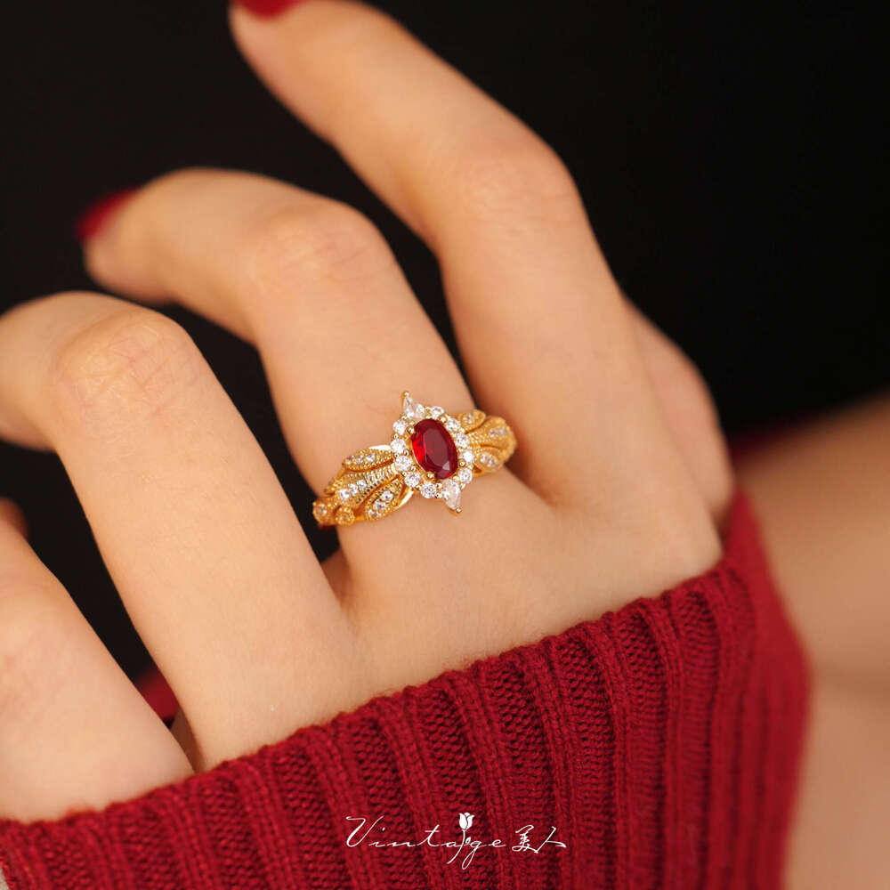 Puerto Rico" French Court High-End Design Niche Shiny Brightening Red Open Ring