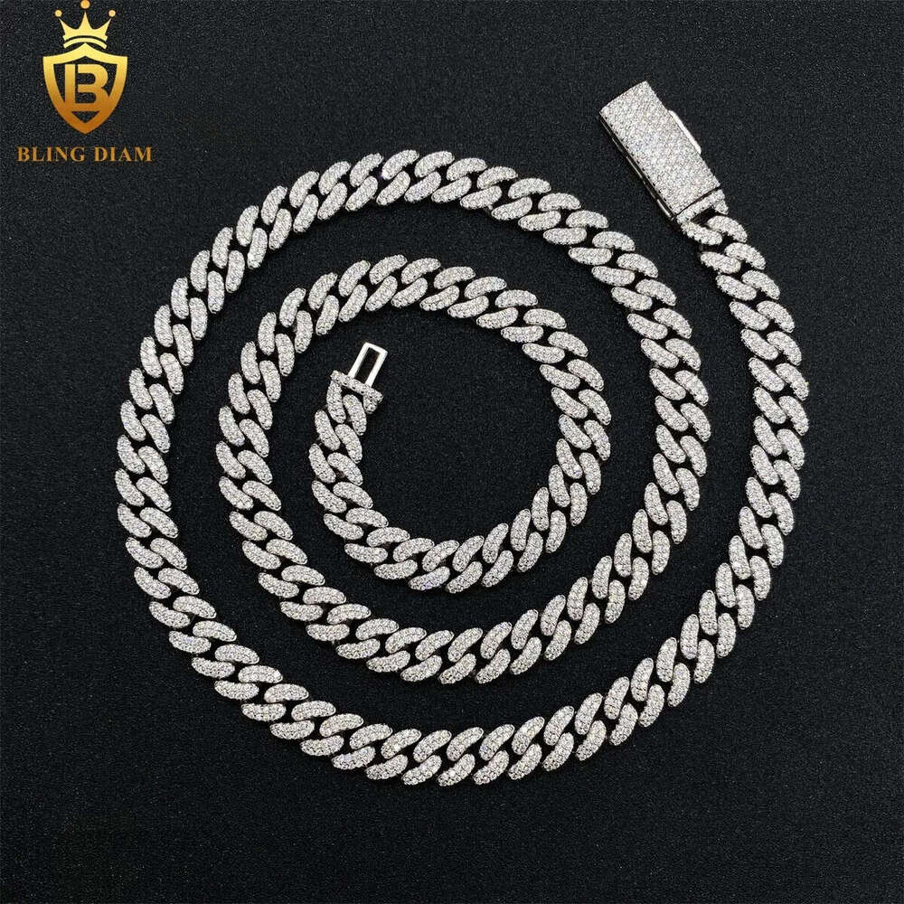 Classic Cuban Link Chain 8mm Bracelet Necklace Pass Dia Tester VVS Ice Out Moissanite Sier Fine Jewelry for Men Woman