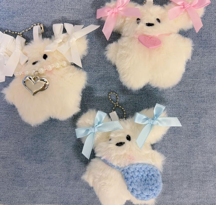 Fashion Little Milk Dog Keychain Instagram Bow Pendant Cute Plush Doll Pendant Animal Bow Keychain School Backpack Keychain Girl 241107