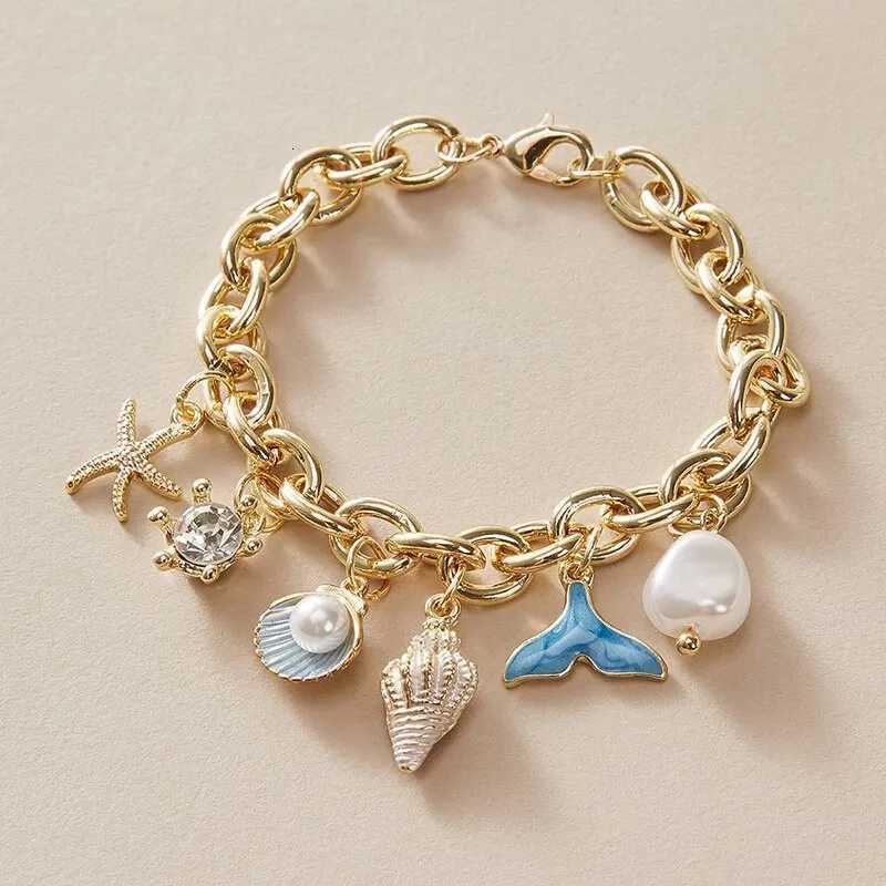 Starfish Shell Conch Bracelets For Women Imitation-pearl Gold-color Chain Bracelet Bangle Ocean Wristband Summer Beach Jewelry Z250807