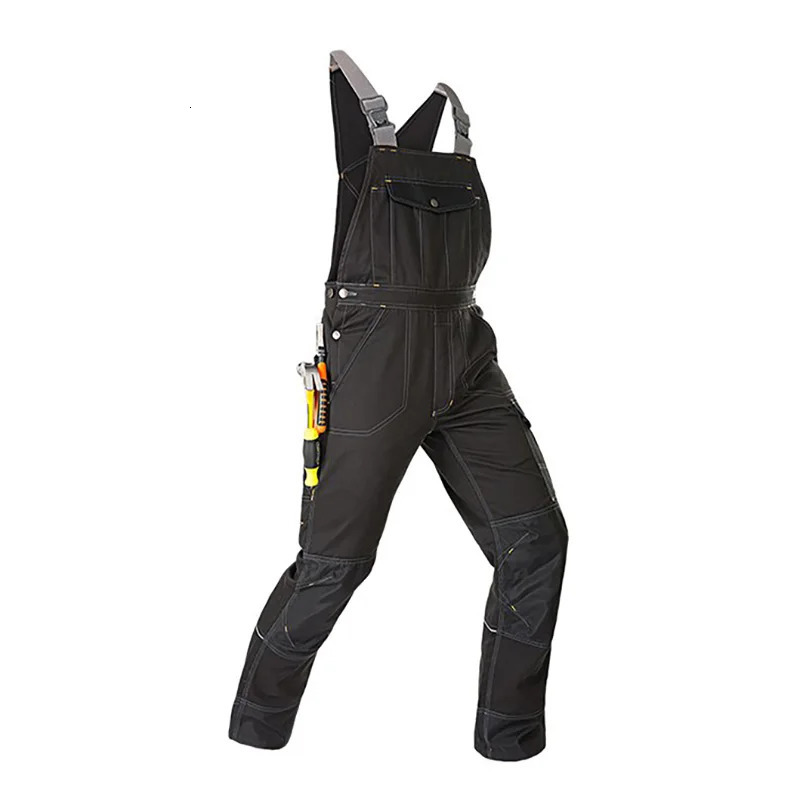Oxford Overalls with Reflective Stripes Multi Pockets Work Men Black Reflection Hi Vis Worker Wear Repairman Clothing 250804