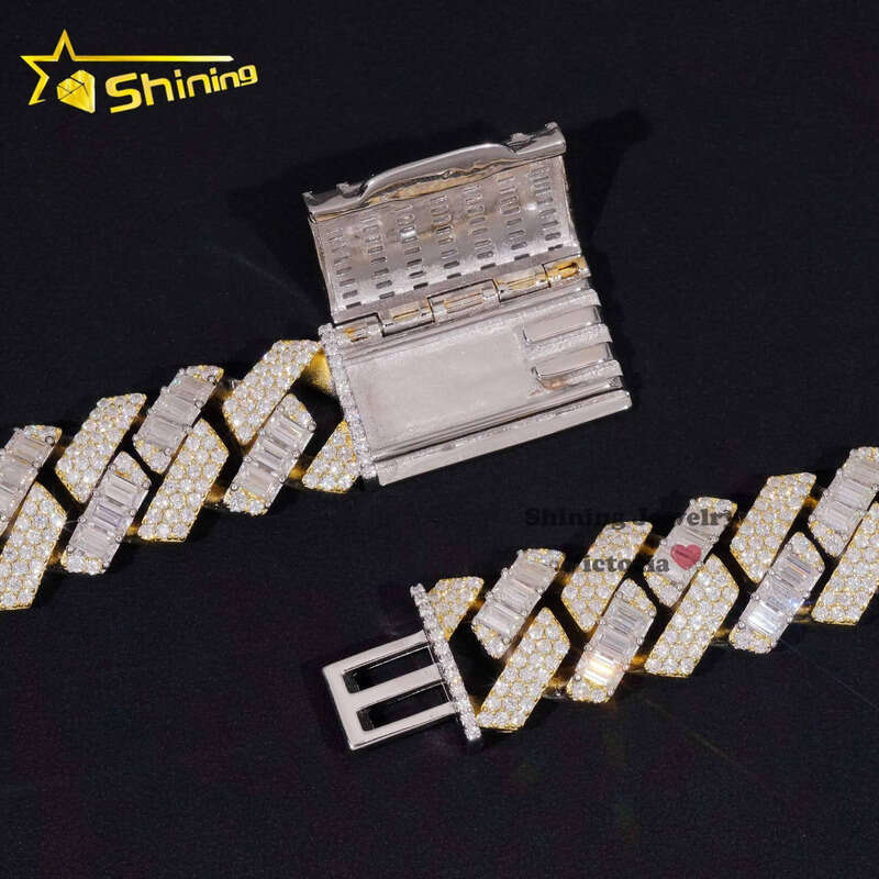 20MM Big Heavy Hip Hop Necklace Sier Baguette Iced Out VVS Moissanite Lab Dia Miami Cuban Link Chain
