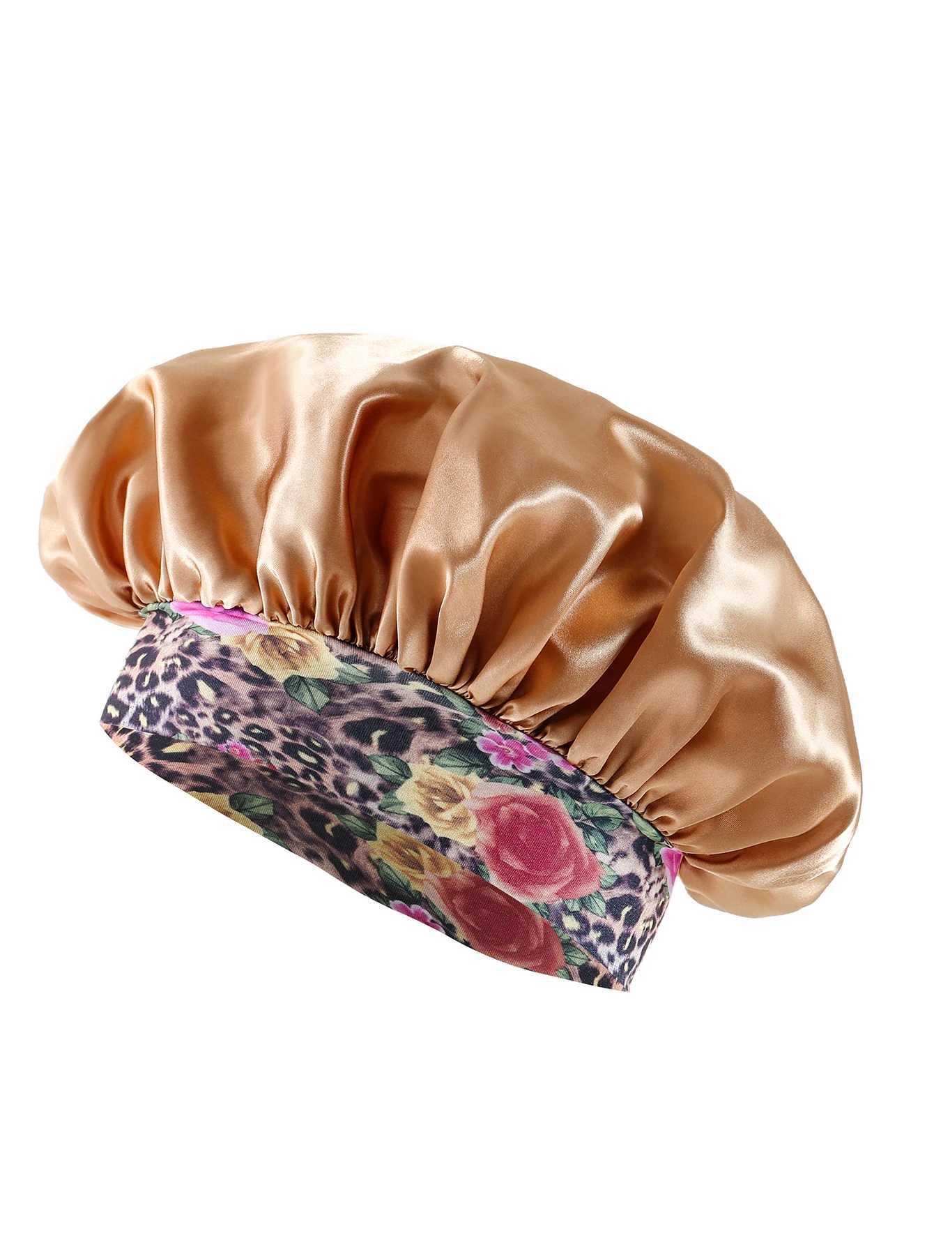 Womens Fashion Bonnet Flower Printed Hair Hat with Wide Edge Elastic Silk Smooth Satin Face for Daily Home Sleep Hat Z250808