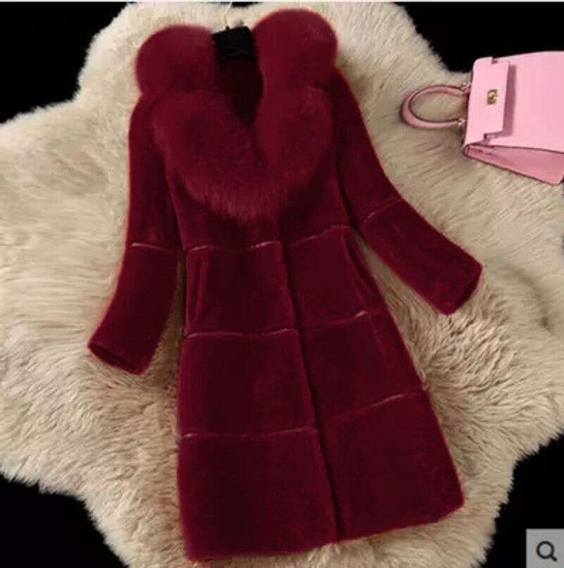 Women's Clothing Cashmere Splicing One Medium Length Fox Collar Fur Coat