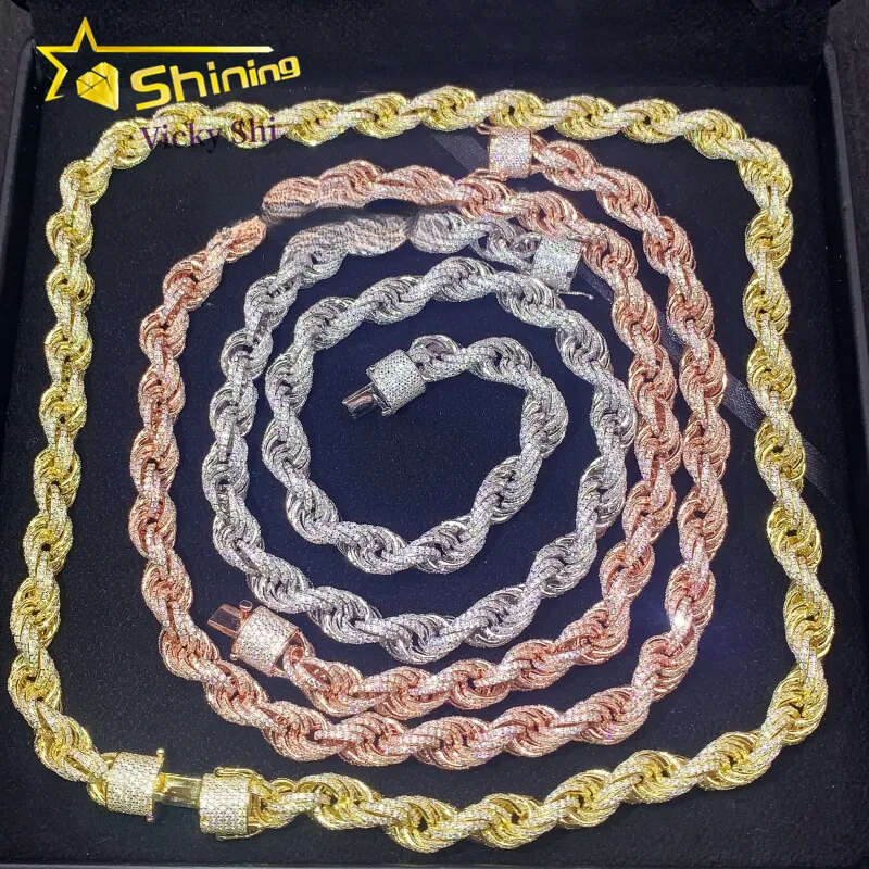 Fine Jewelry Sier Gold Plated 6MM 10MM Rope Hip Hop Moissanite Men Chain Necklace Pass Dia Tester