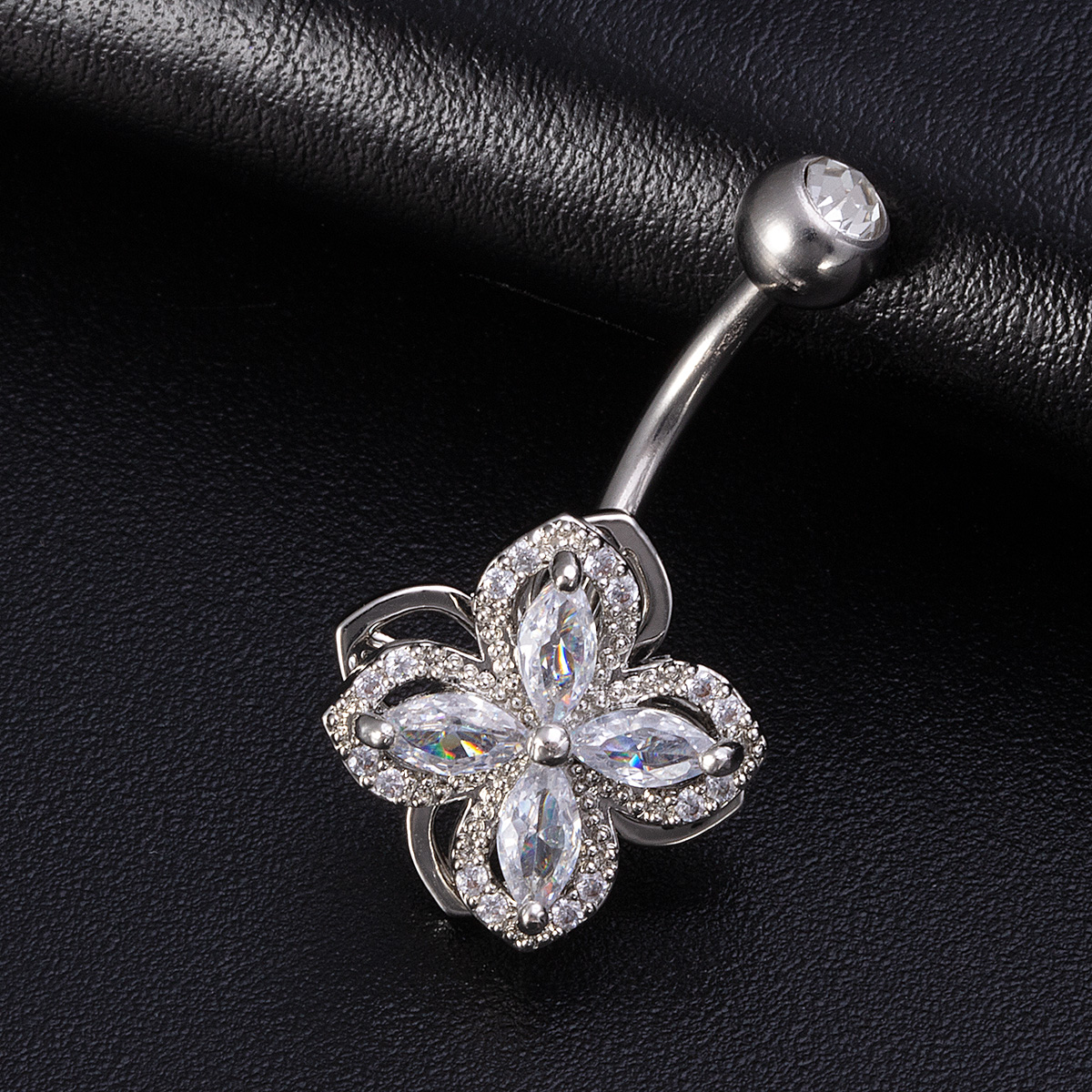 Rotating zircon inlaid navel ring, stainless steel rod, navel nail, perforated human body accessory, navel buckle accessory manufacturer