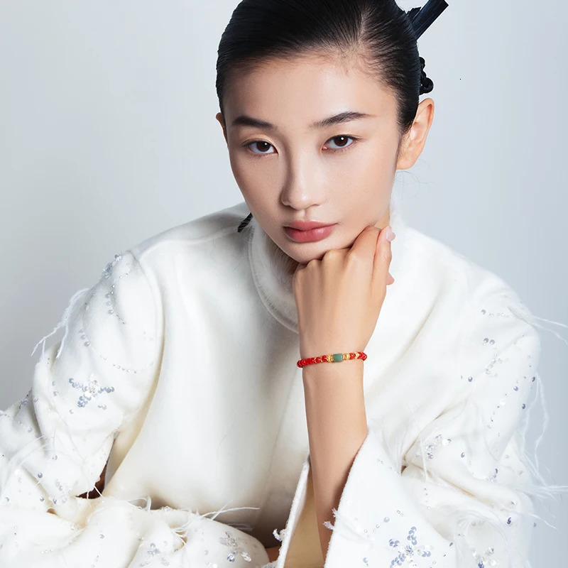 Women S925 Silver Gold Plated Natural Nanhong Bracelet Jade Barrel Beads Old Straight Cut Meditation Healing Therapy 250801
