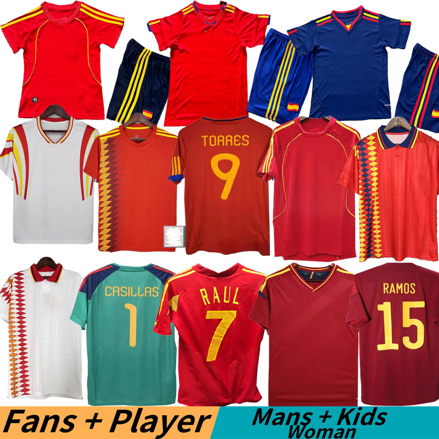 Spains Retro soccer Jerseys classic 2010 1994 1996 98 2000 02 08 10 12 14 18 20 22 TORRES RAUL XAVI Hierro LUIS ENRIQUE CASILLAS ALONSO Guerrero PUYOL PIQUE retrio jersey