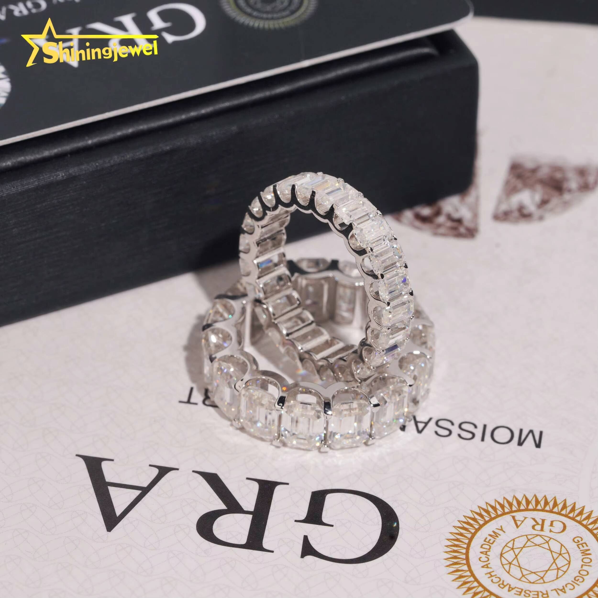 Wedding Jewelry VVS Moissanite Bands Bling 925 Sterling Silver 5x7 3x5 Emerald Eternity Band Ring Engraving Service Available