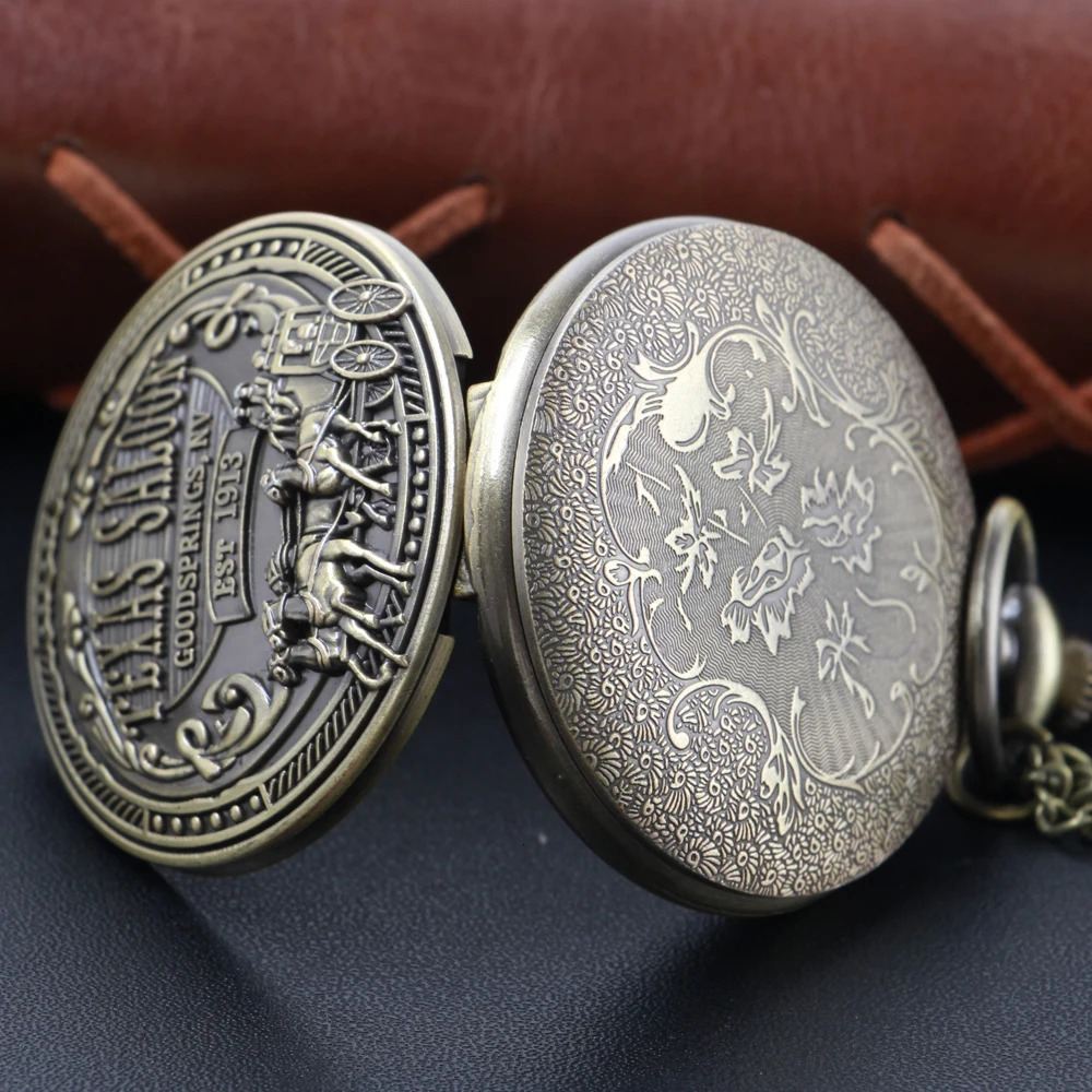 1913 Western Denim Vintage Classic Quartz Pocket Watch Bronze Pendant Necklace Chain Universal Fob Watch for Boys and Girls 250807