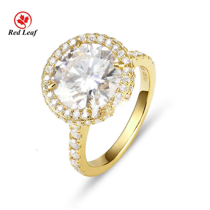 Redleaf Fine Jewelry Classic 3CT Round Moissanite Sterling Sier Gold Plated Engagement Dia Ring