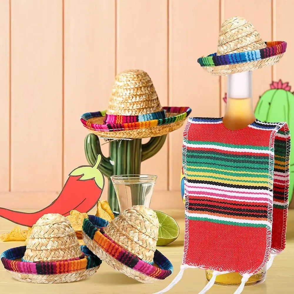 Home Supplies Mexican Theme Tiny Sombrero Hats Fiesta Decoration Party Decor Bottles Serapes Colorful Beer Poncho Cover 250804