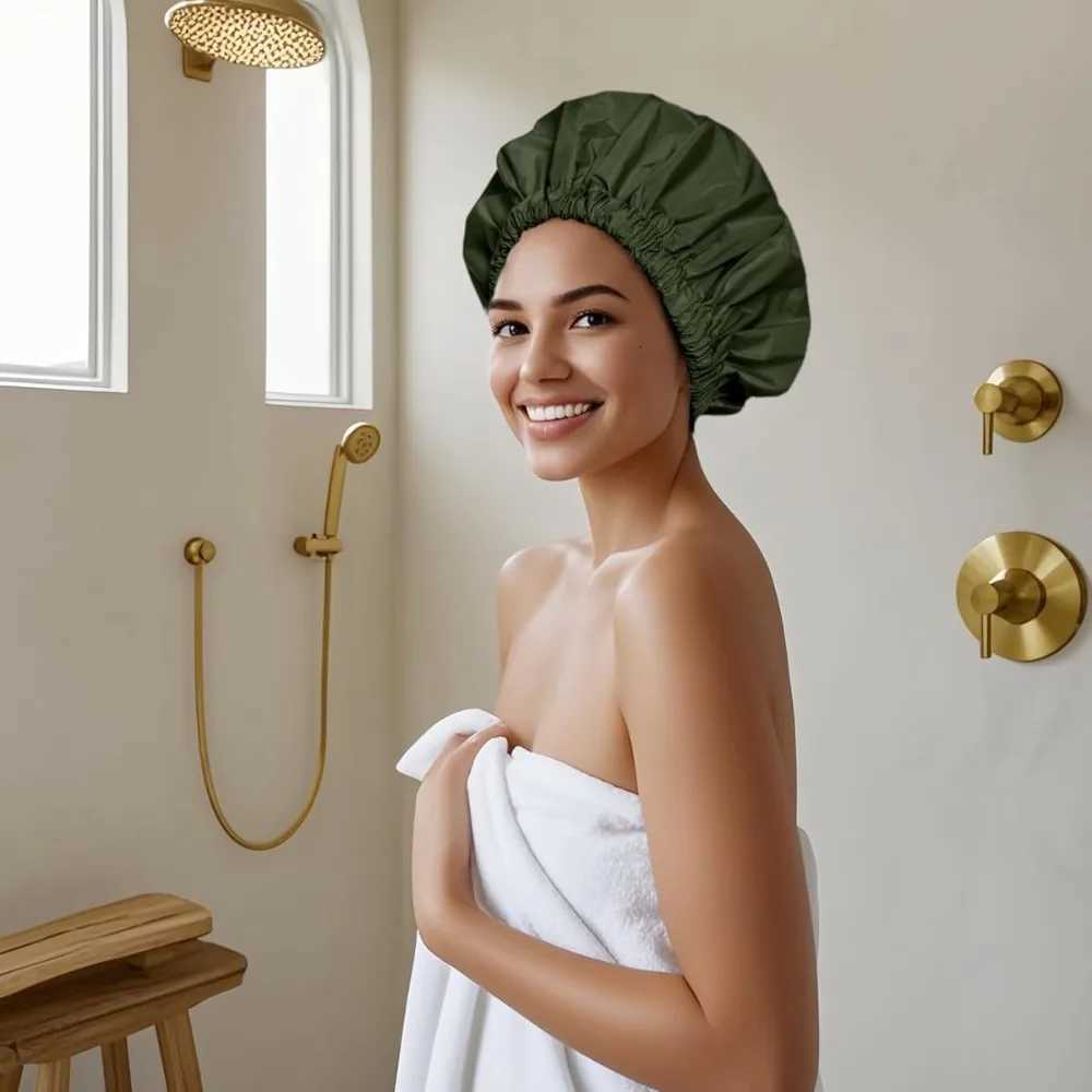Womens Fashion Bonnet Soft Double Layer Button Adjustable Hair Hat for Daily Home Comfortable Sleep Hat Shower Caps Z250808