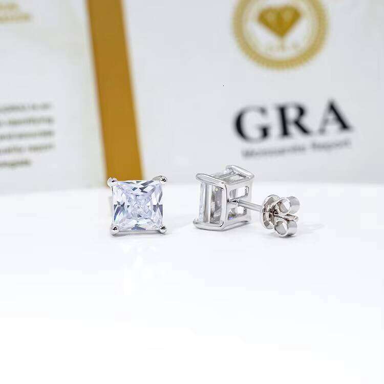 Fine Jewelry Custom Sterling Sier 1.2ct 2.0ct 4.0ct Princess Dia Stud Earrings for Women