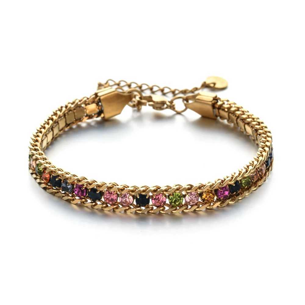 18K Gold Plated Chain Bracelet for Women Men in Gold Color with Woven Crystal Cubic Zirconia Stainless Steel Jewelry Accessories Z250807